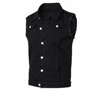 Yukirtiq Herren Denim Westen Zerrissen Männer Jeansweste Ärmellose Jeansjacken Freizeitweste Slim Fit Motorrad Weste Denim-Jacke, Schwarz, XXL
