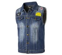 Yukirtiq Herren Denim Westen Zerrissen Männer Jeansweste Ärmellose Jeansjacken Freizeitweste Slim Fit Motorrad Weste Denim-Jacke, Blau, XL