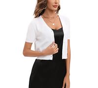 Yukiuiny Damen Bolero Jacke Kurzarm Elegant Kurz Cardigan für Kleider Weiche Trachten Strickjacke Frühling Herbst,Weiß,S