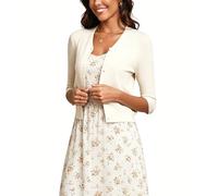 Yukiuiny Damen Strickjacke 3/4 Arm Feinstrick Cardigan mit Knöpfe Weiche Leichte Kurzjacke Basic Jacke für Büro Alltag Beige, XXL