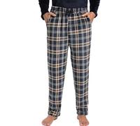 Yukiuiny Herren Fleece Schlafhose Lange Pyjamahose mit Taschen Kordelzug Weiche Warme Flanellhose Blau Braun Kariert,3XL
