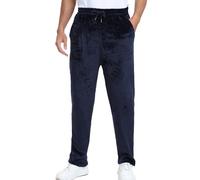 Yukiuiny Herren Fleece Schlafhose Lange Pyjamahose mit Taschen Kordelzug Weiche Warme Winter Relax Flanellhose Navyblau,M