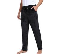 Yukiuiny Herren Fleece Schlafhose Lange Pyjamahose mit Taschen Kordelzug Weiche Warme Winter Relax Flanellhose Schwarz,3XL