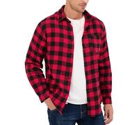 Yukiuiny Herren Kariertes Hemd Baumwolle Langarm Holzfällerhemd Dünn Flanellhemd Button Down Karohemd für Übergangszeit rot-schwarz,XXL