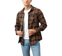 Yukiuiny Holzfällerhemd Herren 100% Baumwolle Langarm Dünn Kariert Flanellhemd mit Brusttasche Locker Freizeithemd braun-orange,M