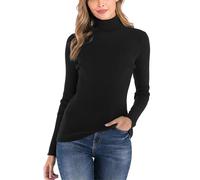Yukiuiny Rollkragenpullover Elegant Langarm Strickpulli mit Feiner Rippen Kuscheliger Stretch Rolli Sweatshirt für Winter,Schwarz,XL