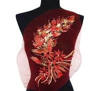 Yulakes Pailletten Federschwanz Applikationen Aufnäher Bügelbild Aufbügler Bügeleisen auf Patches Pailletten-Stickerei Applikation für Kleidung zum Aufnähen DIY Design Verzierungen (Rot)