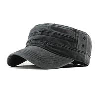 YULOONG Military Cap Vintage Washed Denim Army Caps Baumwolle Flat Top Cap Outdoor Sports Casual Sonnenhut Einstellbare Größe für Männer Frauen (A-Schwarz)