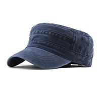YULOONG Military Cap Vintage Washed Denim Army Caps Baumwolle Flat Top Cap Outdoor Sports Casual Sonnenhut Einstellbare Größe für Männer Frauen (A-Marine)