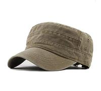 YULOONG Military Cap Vintage Washed Denim Army Caps Baumwolle Flat Top Cap Outdoor Sports Casual Sonnenhut Einstellbare Größe für Männer Frauen (A-Khaki)