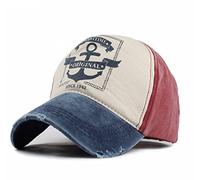 YULOONG Vintage-Baseballmütze Gewaschener Denim Modisches Ankermuster Outdoor-Sonnenhut für Männer und Frauen 100% Baumwolle D