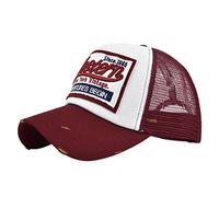 YULOONG Vintage Half Mesh Baseball Cap Stickerei Western Washed Denim Trucker Cap Cotton Sun Hat Adjustable Unisex Rot