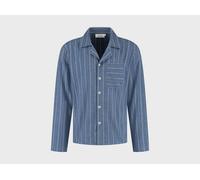 Yumeko Pyjamaoberteil Herren Velvet Flanell Denim Blue/White Stripe XL