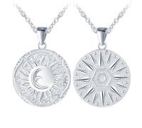 Yumilok 2 Stück 925 Sterling silber Damen Halskette Kreis Anhänger Sonne Mond Münze Silber Kette Choker Set für Frauen Damen Mädchen