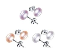 Yumilok 3 paar Damen Ohrstecker 925 Sterling Silber weiß lila rose Süßwasser-Zuchtperlen 8mm Gestüt Piercing Ohrringe Ohrschmuck für Mädchen