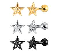 Yumilok 3 Paar Herren Ohrringe Edelstahl Damen Ohrstecker Set Barbell Stern Pentagramm Piercing Ohrhänger Hoop Ohrring