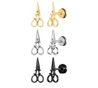 Yumilok 3 Paar Herren Ohrringe Edelstahl Schere Ohrstecker Set Damen Piercing Ohrhänger Hoop Ohrring Schraubverschluss