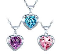 Yumilok 3 paar Kette Damen Halskette mit Herz Anhänger Herzkette aus 925 Sterling Silber Kristall Zirkonia Geschenk für Frauen MaMa Freundin an Geburtstags Weihnachten Valentinstag