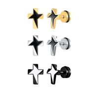 Yumilok 3 Paar Kreuz Ohrringe aus Edelstahl Herren Creolen Ohrringe Stern Kreuz Damen Ohrringe Herren Ohrstecker Set Kreuz zu Ostern Weihnachten Halloween