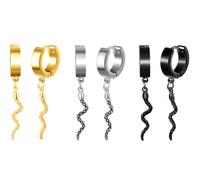 Yumilok 3 Paar Ohrringe Herren Chirurgenstahl Ohrringe Stecker Schlange Ohrringe Hängend Punk Ohrringe Männer Set Ohrringe Creolen Silber Ohrringe Schwarz Ohrstecker für Herren Damen