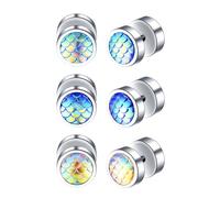 Yumilok 3 Paar Ohrringe Herren Unisex-Creolen aus Edelstahl Fisch Skala blau Ozean Thema Meerjungfrau Ohrstecker Set für Herren Damen Ohr Clips