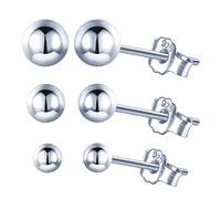 Yumilok 3 Paare Damen-Ohrstecker Ohrringe basic kugel in 3mm 4mm 5mm aus 925 Sterling Silber für Frauen Mädchen