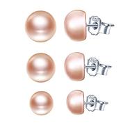 Yumilok 3 Paare Damen-Ohrstecker Ohrringe Hochwertige Süßwasser-Zuchtperlen in ca. 6mm 7mm 8mm Button Rose 925 Sterling Silber - Perlenohrstecker mit echten Perlen