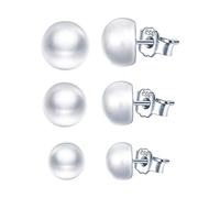 Yumilok 3 Paare Damen-Ohrstecker Ohrringe Süßwasser-Zuchtperlen in ca. 6mm 7mm 8mm Button weiß 925 Sterling Silber Perlenohrstecker mit echten Perlen für Frauen Mädchen
