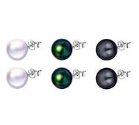 Yumilok 3 Paare Damen Perle Ohrringe Ohrstecker Stecker Ø 8mm Weiß Schwarz Grün nickelfrei Ohrschmuck Set für Kinder Mädchen