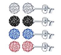 Yumilok 4 paar Damen Ohrstecker 925 Sterling Silber Disco-Kugel Perlen Schamballa Zirkonia 6mm Ohrklemme Ohrringe Ohrschmuck für Damen Mädchen