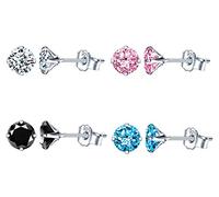 Yumilok 4 paar Damen Ohrstecker 925 Sterling Silber Zirkonia Solitär Weiß 6mm Gestüt Piercing Ohrringe Ohrschmuck für Mädchen