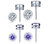 Yumilok 4 Paare Basic 925 Sterling Silber Weiß/Lila Zirkonia Ohrstecker Set Ohrringe Ohrschmuck Studs Earrings für Damen Frauen Mädchen