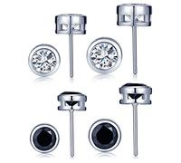 Yumilok 4 Paare Basic 925 Sterling Silber Weiß/Schwarz Zirkonia Ohrstecker Set Ohrringe Ohrschmuck Studs Earrings für Damen Frauen Mädchen