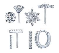 Yumilok 4 Paare Damen Ohrringe Ohrstecker Creolen Schneeflocke Stick Zirkonia Ohrschmuck Sets für Frau Mädchen nickelfrei