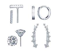 Yumilok 4 Paare Damen Ohrringe Ohrstecker Ohrklemmen Creolen Stick Zirkonia Echte Ohrschmuck Set für Frau Mädchen