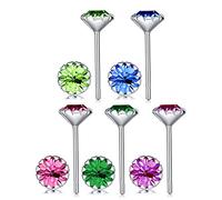 Yumilok 5 Paare 925 Sterling Silber 5mm Bunt Zirkonia Ohrstecker Set Stecker Ohrringe Ohrschmuck für Damen Frauen Mädchen