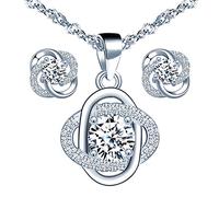 Yumilok 925 Silber Blume Halskette, Zirkonia Inlay Ohrringe, Blumenschmuck für Damen, Schmuckset, Weihnachts- und Geburtstagsgeschenk, Cubic Zirkonia, Sterling-Silber, Edelstein, Zirkonia