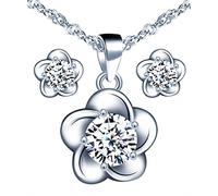 Yumilok 925 Silber Blume Halskette, Zirkonia Inlay Ohrringe, Blumenschmuck für Damen, Schmuckset, Weihnachts- und Geburtstagsgeschenk, Cubic Zirkonia, Sterling-Silber, Edelstein, Zirkonia