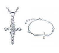 Yumilok 925 Sterling Silber Damen Halskette Armkette Kette mit Anhänger Kreuz Unendlichkeit Herz Anhänger Zirkonia Armbänder Armreifen Schmuck Set für Frauen Mädchen