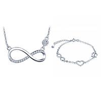 Yumilok 925 Sterling Silber Damen Halskette Armkette Kette mit Anhänger Unendlichkeit Infinity Herz Anhänger Zirkonia Armbänder Armreifen Schmuck Set für Frauen Mädchen