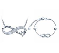 Yumilok 925 Sterling Silber Damen Halskette Armkette Kette mit Unendlichkeit Infinity Anhänger Stern Zirkonia Armband Armreifen Schmuck Set für Frauen Mädchen