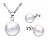 Yumilok 925 Sterling Silber Damen Halskette Kette mit Perlen Anhänger Ohrstecker Ohrringe Piercing Ohrhänger Schmuck Set für Frauen Mädchen