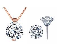 Yumilok 925 Sterling Silber Damen Halskette Kette mit Zirkonia Basic Solitär Anhänger Ohrstecker Ohrringe Piercing Ohrhänger Box Kette Schmuck Set für Frauen Mädchen Roségold