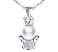 Yumilok 925 Sterling Silber Damen Halskette mit Süßwasser-Zuchtperle und Zirkonia Engel Schutzengel Anhänger Halsketten Halsschmuck für Damen Mädchen