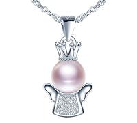 Yumilok 925 Sterling Silber Damen Halskette mit Süßwasser-Zuchtperle und Zirkonia Engel Schutzengel Anhänger Halsketten Halsschmuck für Damen Mädchen