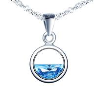 Yumilok 925 Sterling Silber Damen Kette mit Kreis Anhänger Kristall blau Damen Halskette für Kinder