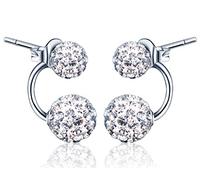 Yumilok 925 Sterling Silber Doppel Kristallkugeln Ohrhänger Ohrstecker Ohrring Jackets Hypoallergen Ohrschmuck für Damen Frauen Mädchen