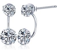 Yumilok 925 Sterling Silber Doppel Zirkoniakugeln Ohrhänger Ohrstecker Ohrring Jackets Hypoallergen Ohrschmuck für Damen Frauen Mädchen
