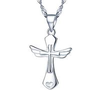 Yumilok 925 Sterling Silber Einzigartig Kreuz Engelsflügel Herz Anhänger Halskette Kette mit Anhänger für Damen Mädchen