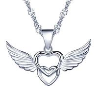 Yumilok 925 Sterling Silber Engelsflügel Ineinander Verschlungene Herzen Anhänger Halskette Kette mit Anhänger für Damen Mädchen